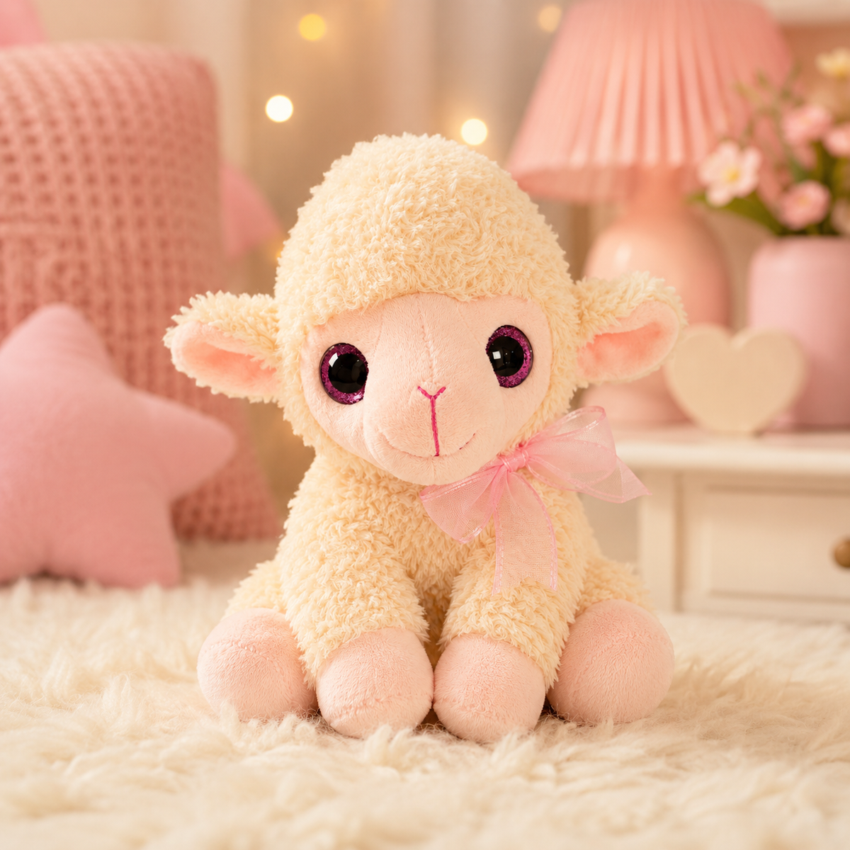 Ovelha de Pelúcia Rosa com Laço